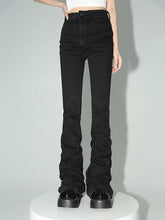 Goth Grunge Black Flare Jeans for Women – Chic Ruched Design!