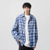 Hip Hop Men’s Long Sleeve Shirt: Blue Tie-Dye Plaid Streetwear
