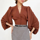 Sophisticated Women’s Slim Fit Blouse: Lantern Sleeves for Autumn