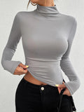 Stylish Women’s 2025 Spring Blouse: High Neck Long Sleeve Tee