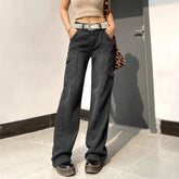 Irregular Pocket High Waist Jeans for Women – Standout Cargo Style!
