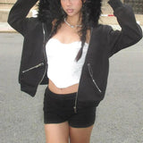 Unique Women’s Black Hoodie: Gothic Grunge Style with Pockets