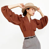 Sophisticated Women’s Slim Fit Blouse: Lantern Sleeves for Autumn