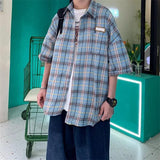 Y2K Vintage Short Sleeve Shirt for Men: Trendy Plaid Pocket Tee