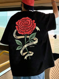 Rough Sophistication: Men's Oversized Tee with Red Rose Print