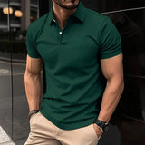 Stylish Men's Polo Shirt: Lapel Button Solid Color Golf Attire