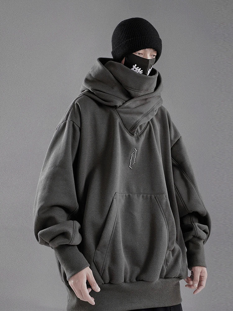 Stealth Embroidered Hoodie – Oversized Turtleneck Ninja Fit