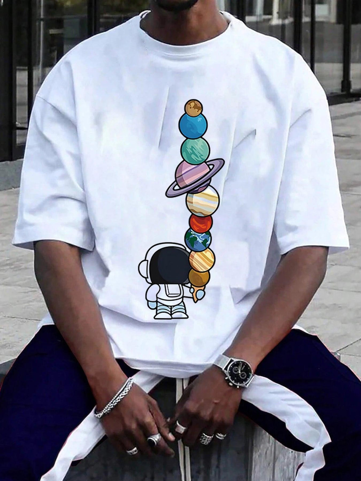 Street Smart Men's T-Shirt: Astronaut Print Cotton Tee Top