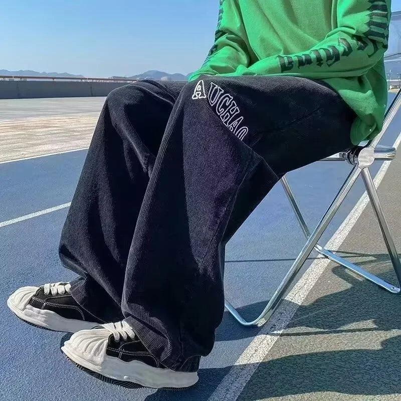 Men’s Retro Letter Print Corduroy Pants: Autumn's Street Smart Style