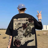 2025 Oversized Vintage Newspaper Rose Print Tee – Bold & Effortlessly Cool