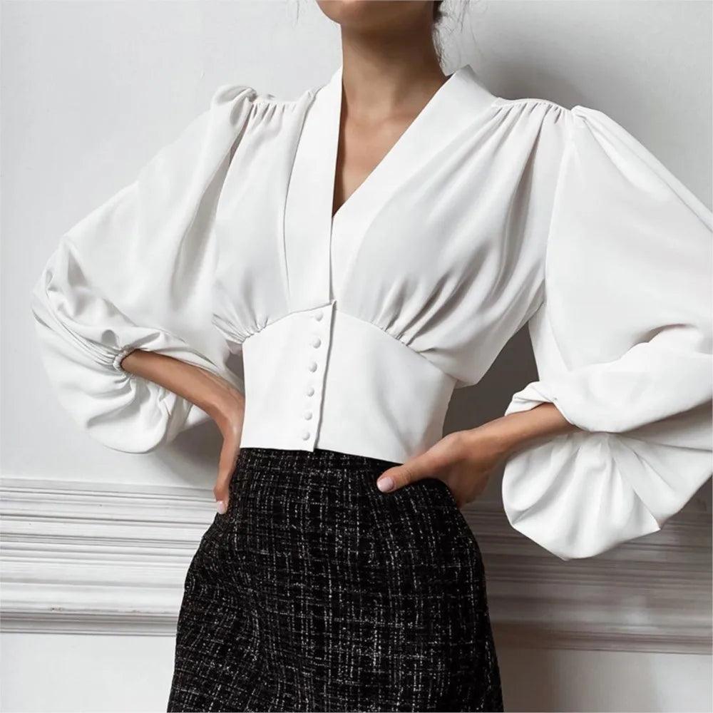 Sophisticated Women’s Slim Fit Blouse: Lantern Sleeves for Autumn