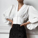 Sophisticated Women’s Slim Fit Blouse: Lantern Sleeves for Autumn