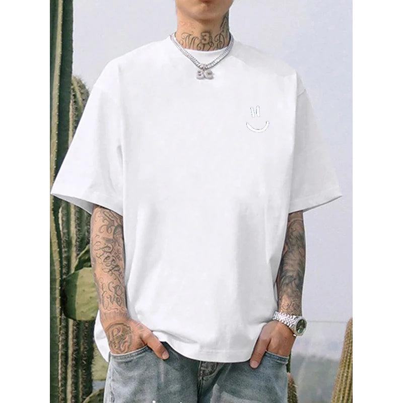 Smiley Face Print Casual Round Neck Short Sleeve T-Shirt