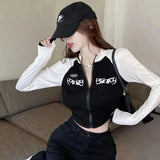 Trendy Women’s Y2K Vintage Top: Zip Up O Neck Crop Tee.