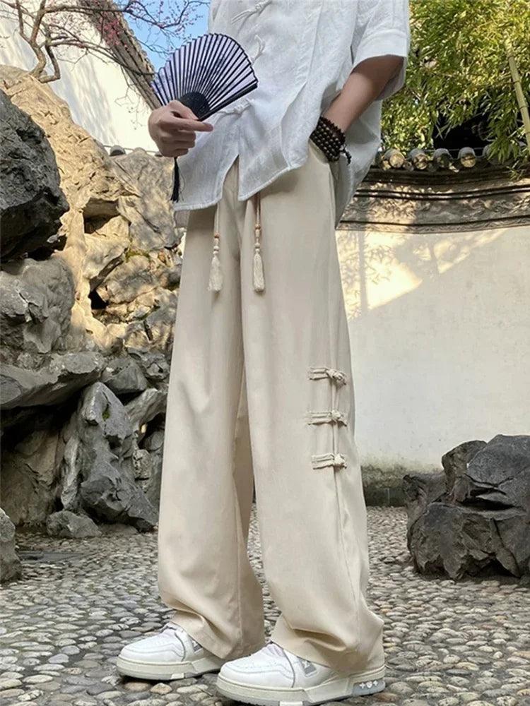 Summer High Street Men's Pants: Y2K Drape Wide Leg Fashion