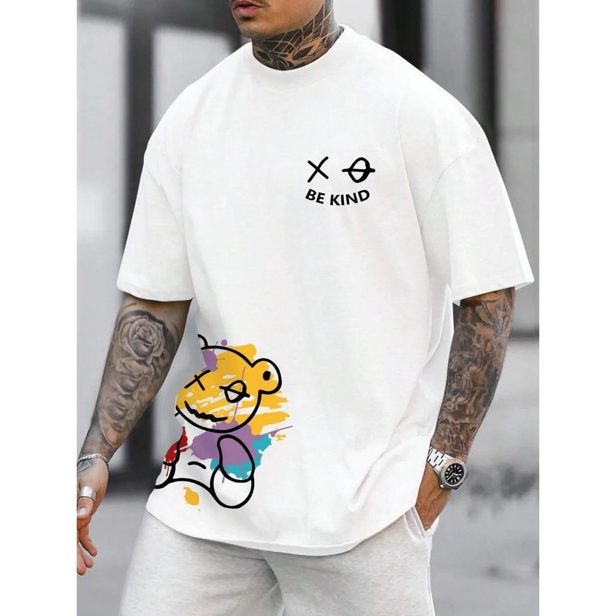 Be Kind Cartoon Letter Print Cotton T-Shirt