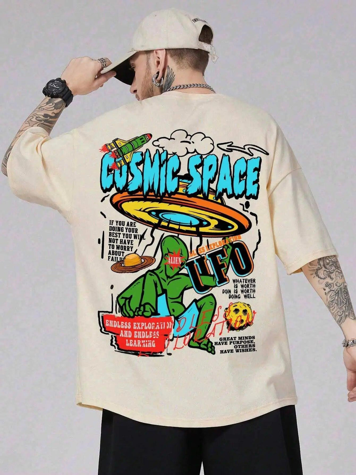 Cosmic Space UFO Aliens Graphic Oversized T-Shirt