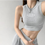Versatile Women’s Ribbed Tank: Cute Embroidered Summer Crop Top