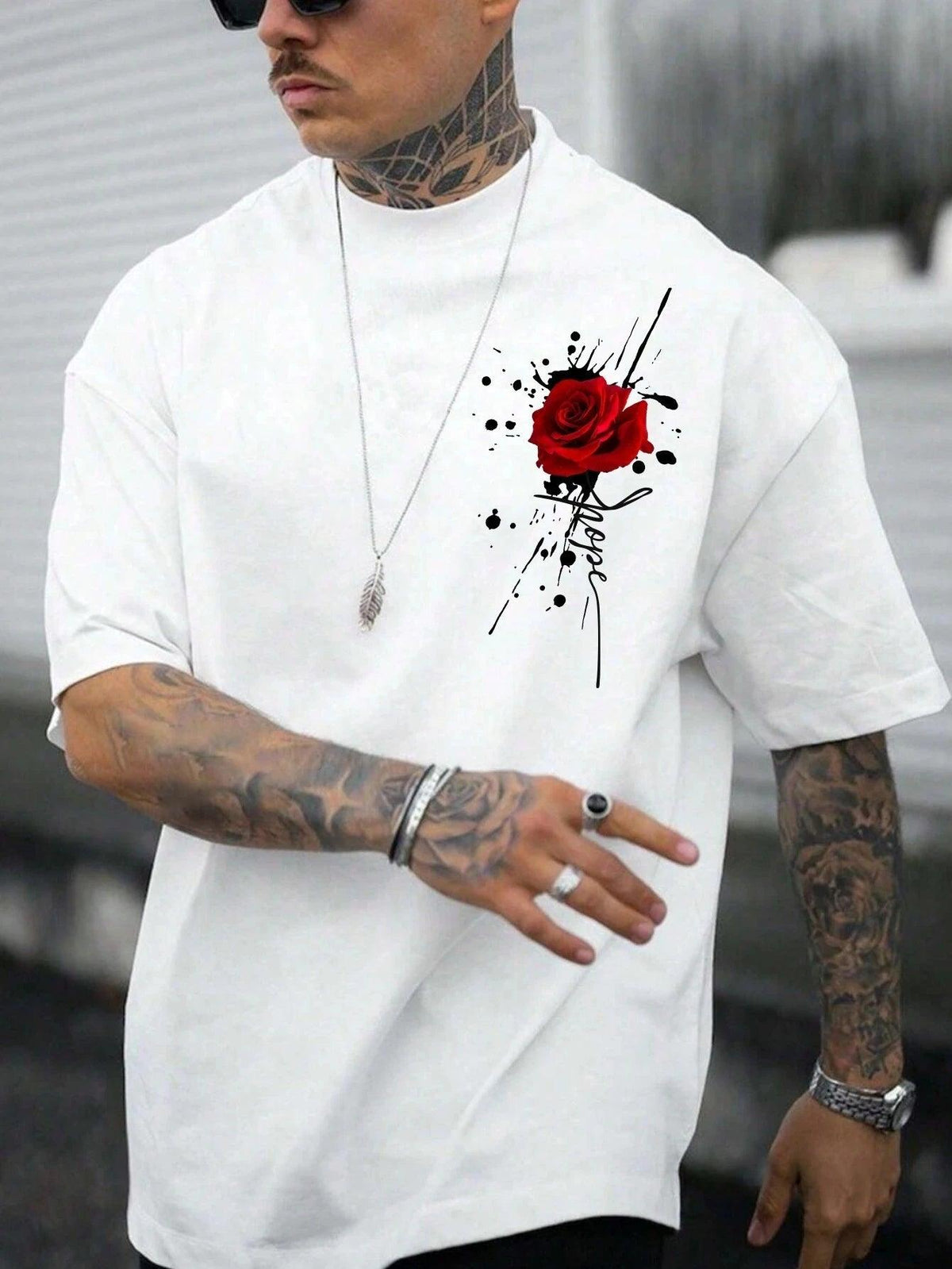 Men's Streetwear Rose Tee: Short Sleeve Cotton Top for Every Day