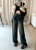 Vibrant Vibes: Women’s High Waist Loose Wide Leg Retro Denim Trousers