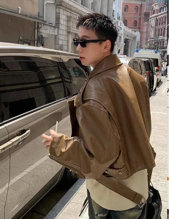 Handsome Men’s Jacket: Windproof Cropped Moto Style with Rivet Design