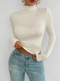 Stylish Women’s 2025 Spring Blouse: High Neck Long Sleeve Tee