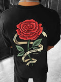 Rough Sophistication: Men's Oversized Tee with Red Rose Print