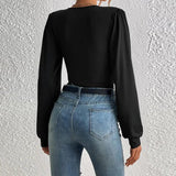 Glamorous Women’s Long Sleeve Top: Sexy V Neck for Autumn Elegance