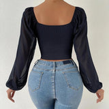 2025 Women’s Fashion: Puff Sleeve Lace Up V-Neck Top