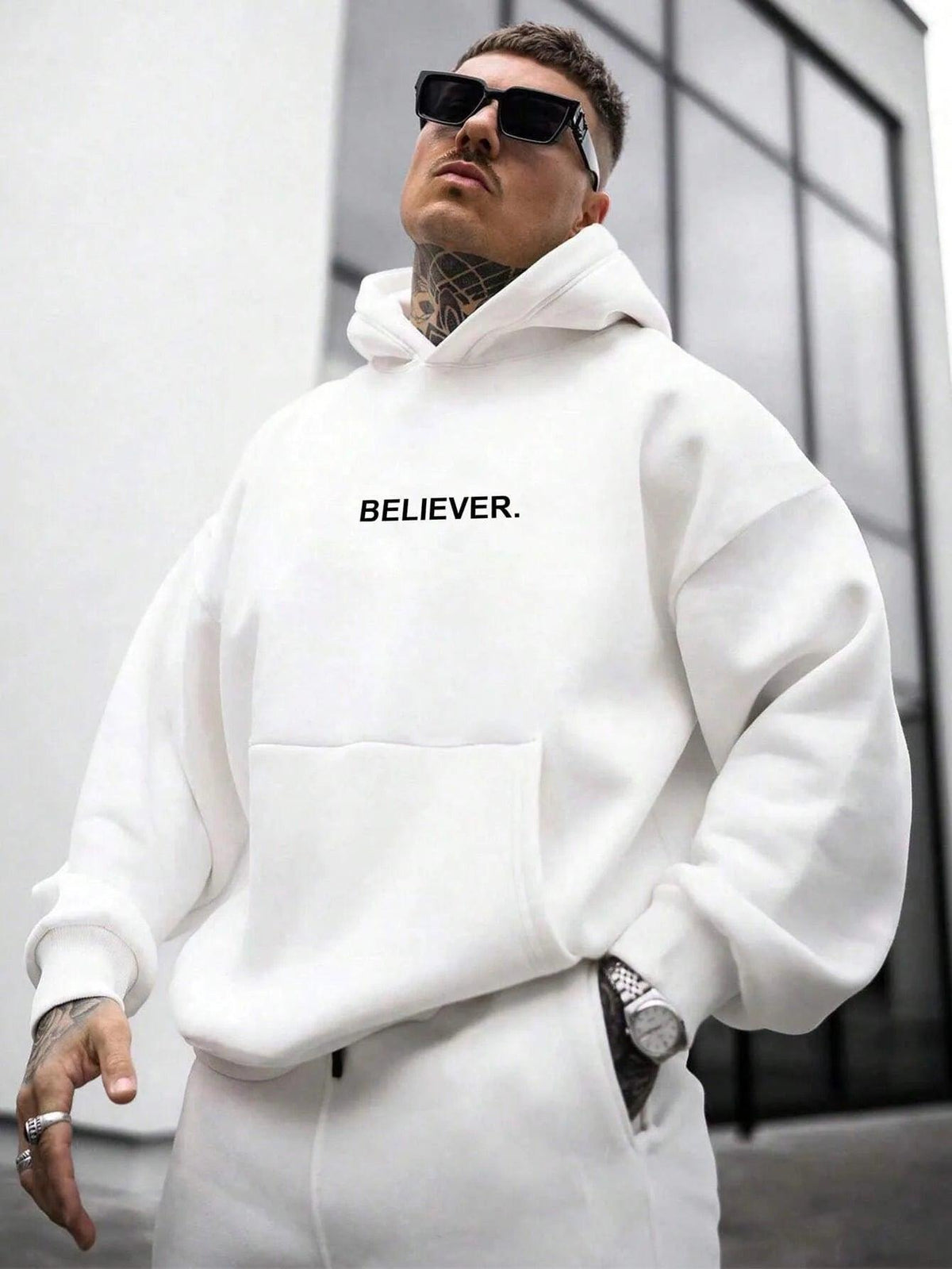 Men's Sporty Oversized Hoodies: Casual Believer Print for Autumn!